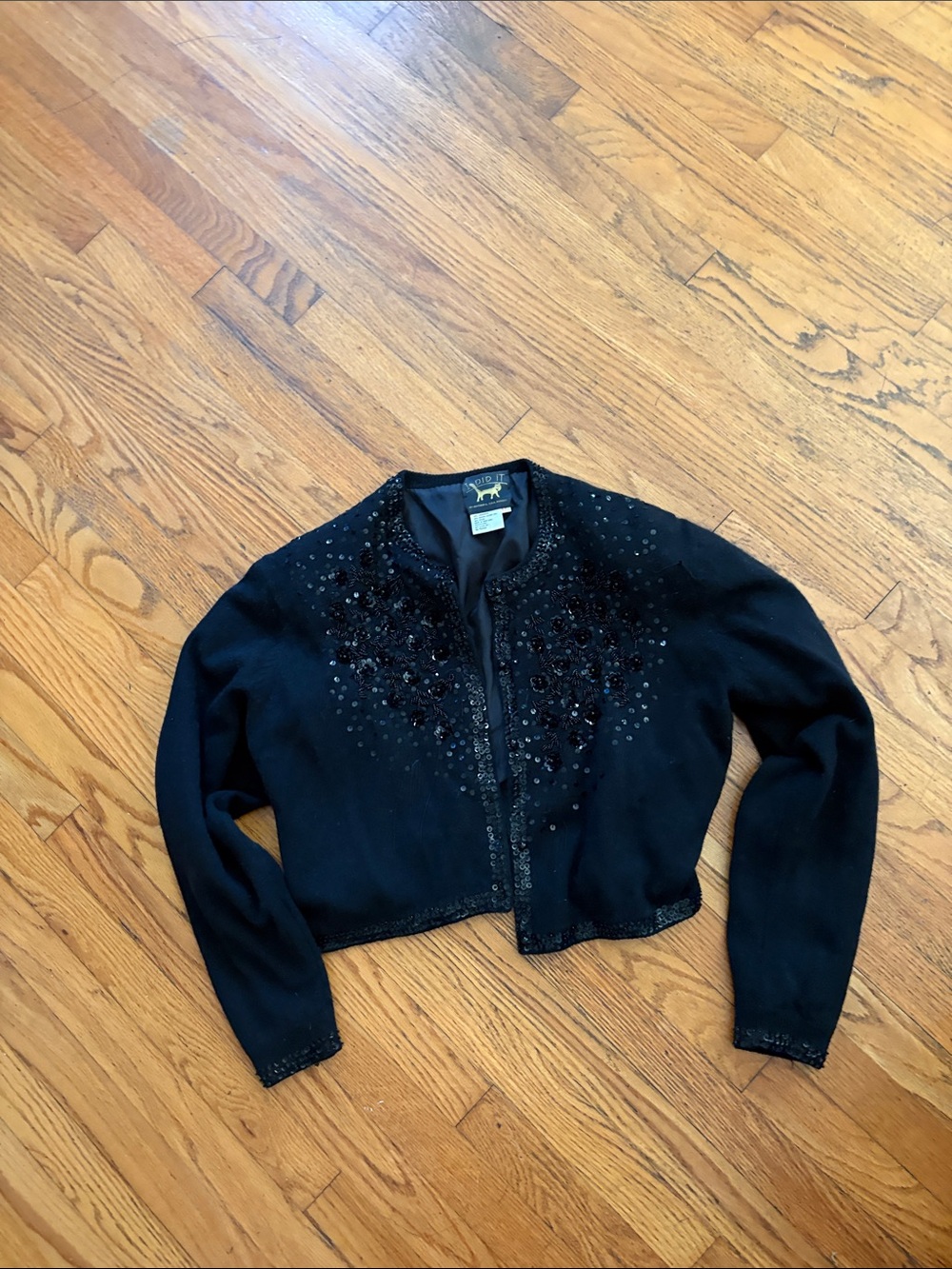 Beaded Black Women's Cropped Cardigan Jacket
